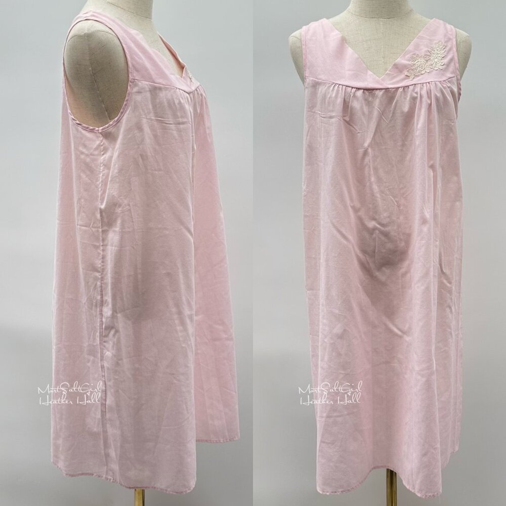Vintage Philmaid Pink Sleeveless Nightgown with Lace Appliqué Detail Size Medium